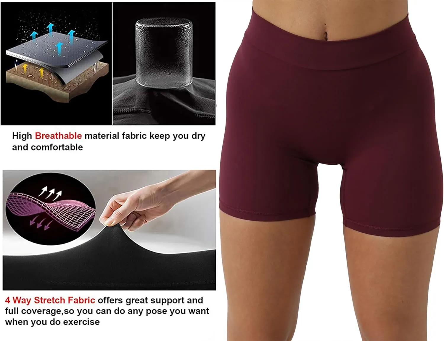 Women's High Waisted Workout Shorts - Butt Lifting Yoga Short Pants with V-Cut Back, 4-Way Stretch Gym Biker Shorts