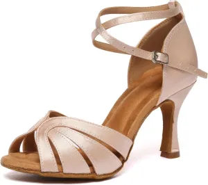 Womens Latin Dance Shoes Satin Ballroom Salsa Tango Performance Practice Dance Shoes