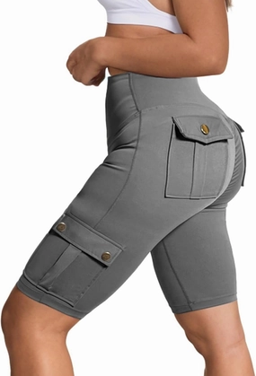 Womens Workout Shorts with Cargo Pockets High Waisted Scrunch Butt Gym Biker Booty Shorts
