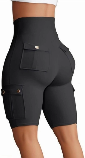 Womens Workout Shorts with Cargo Pockets High Waisted Scrunch Butt Gym Biker Booty Shorts