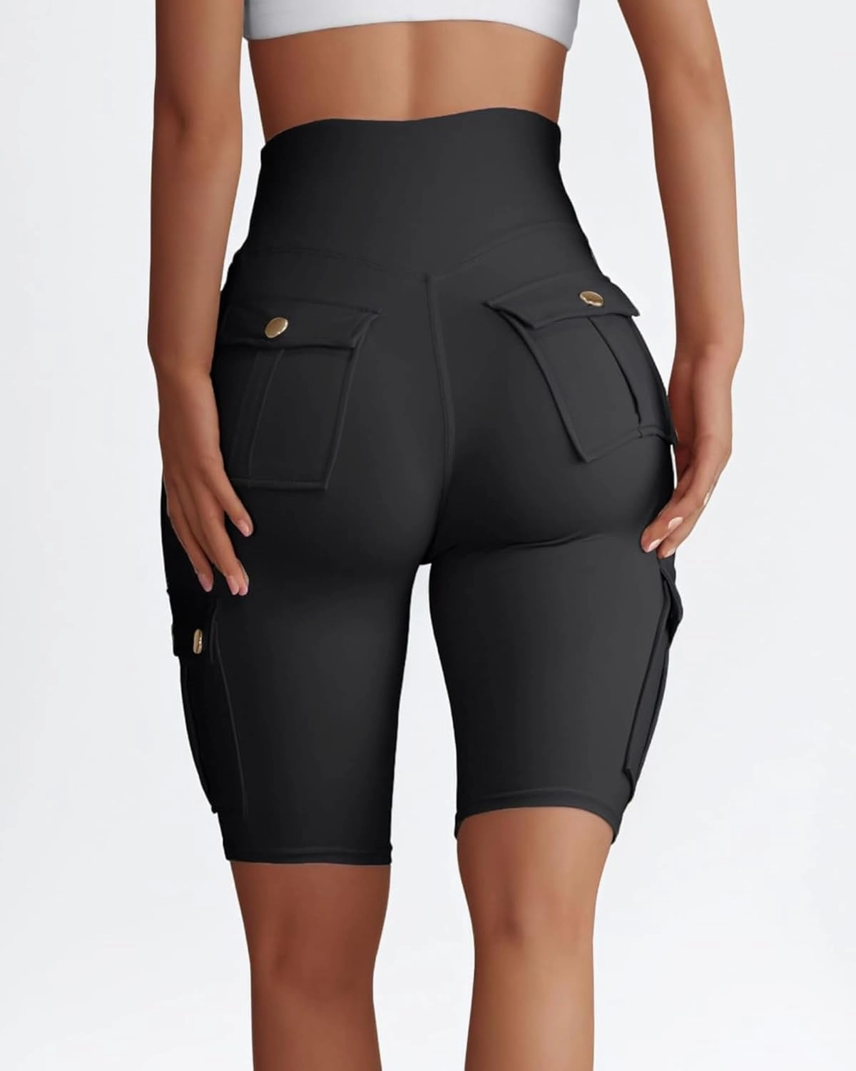 Womens Workout Shorts with Cargo Pockets High Waisted Scrunch Butt Gym Biker Booty Shorts