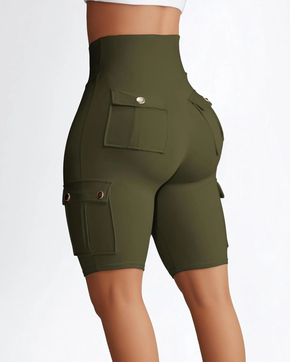 Womens Workout Shorts with Cargo Pockets High Waisted Scrunch Butt Gym Biker Booty Shorts