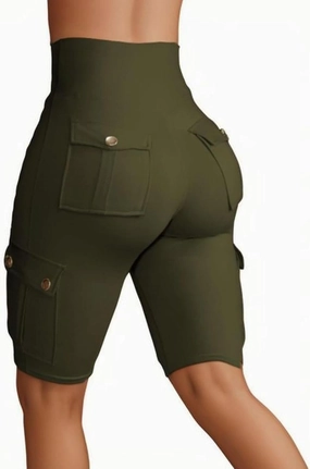 Womens Workout Shorts with Cargo Pockets High Waisted Scrunch Butt Gym Biker Booty Shorts