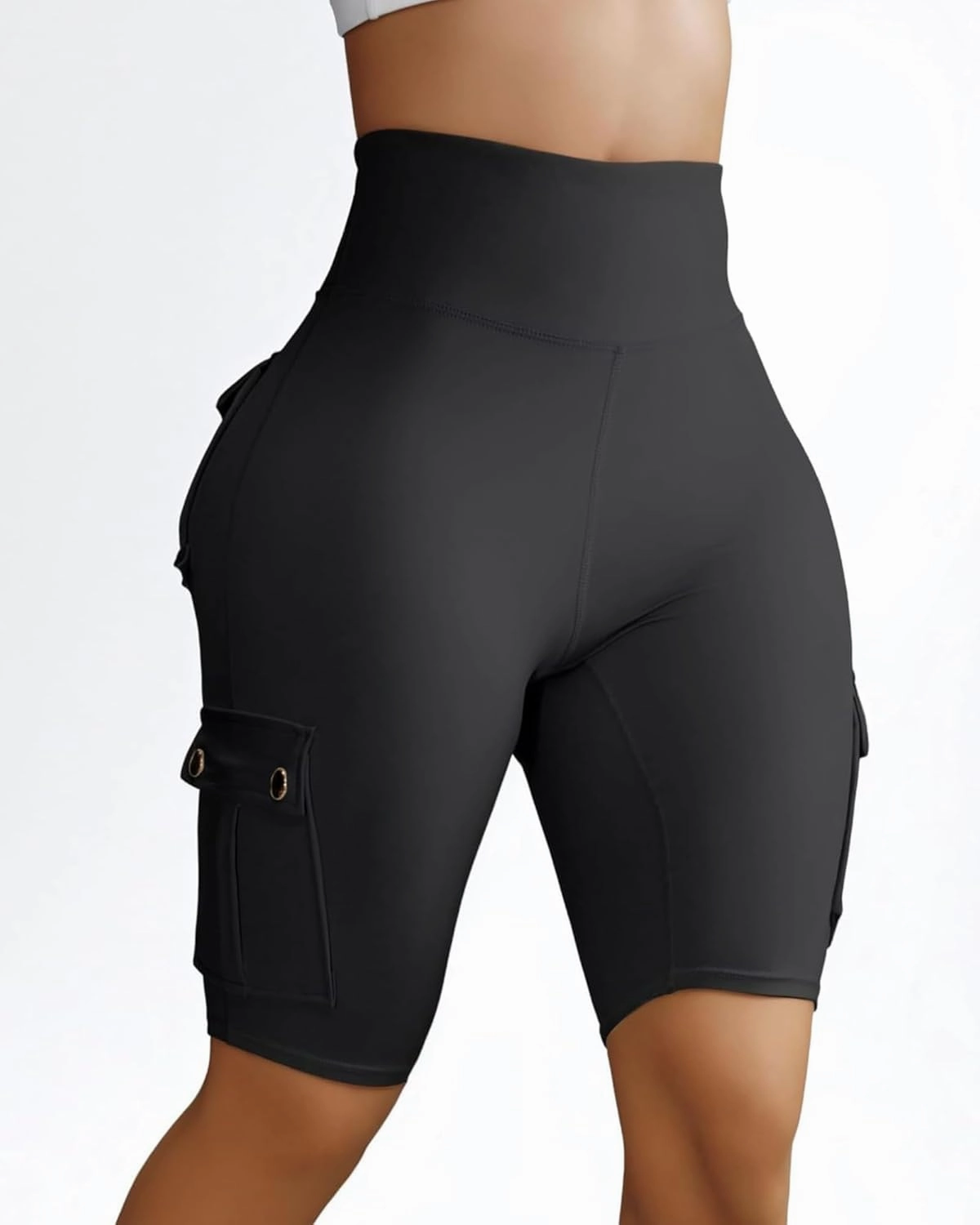 Womens Workout Shorts with Cargo Pockets High Waisted Scrunch Butt Gym Biker Booty Shorts