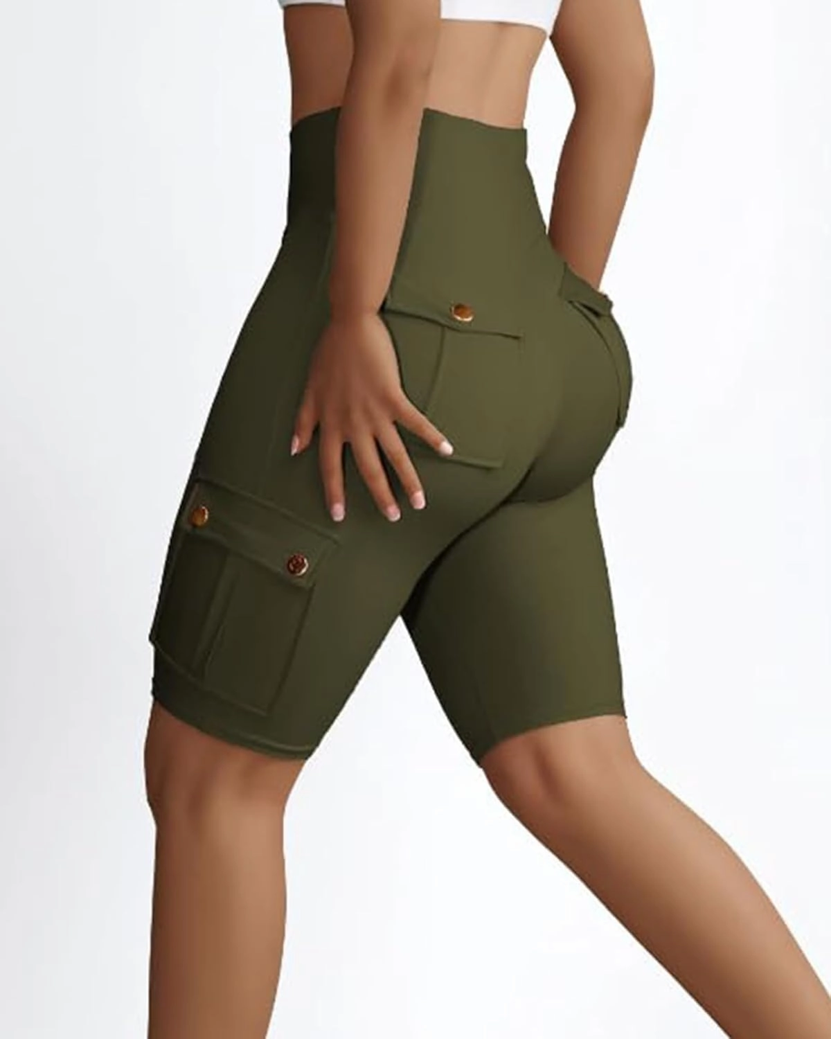 Womens Workout Shorts with Cargo Pockets High Waisted Scrunch Butt Gym Biker Booty Shorts