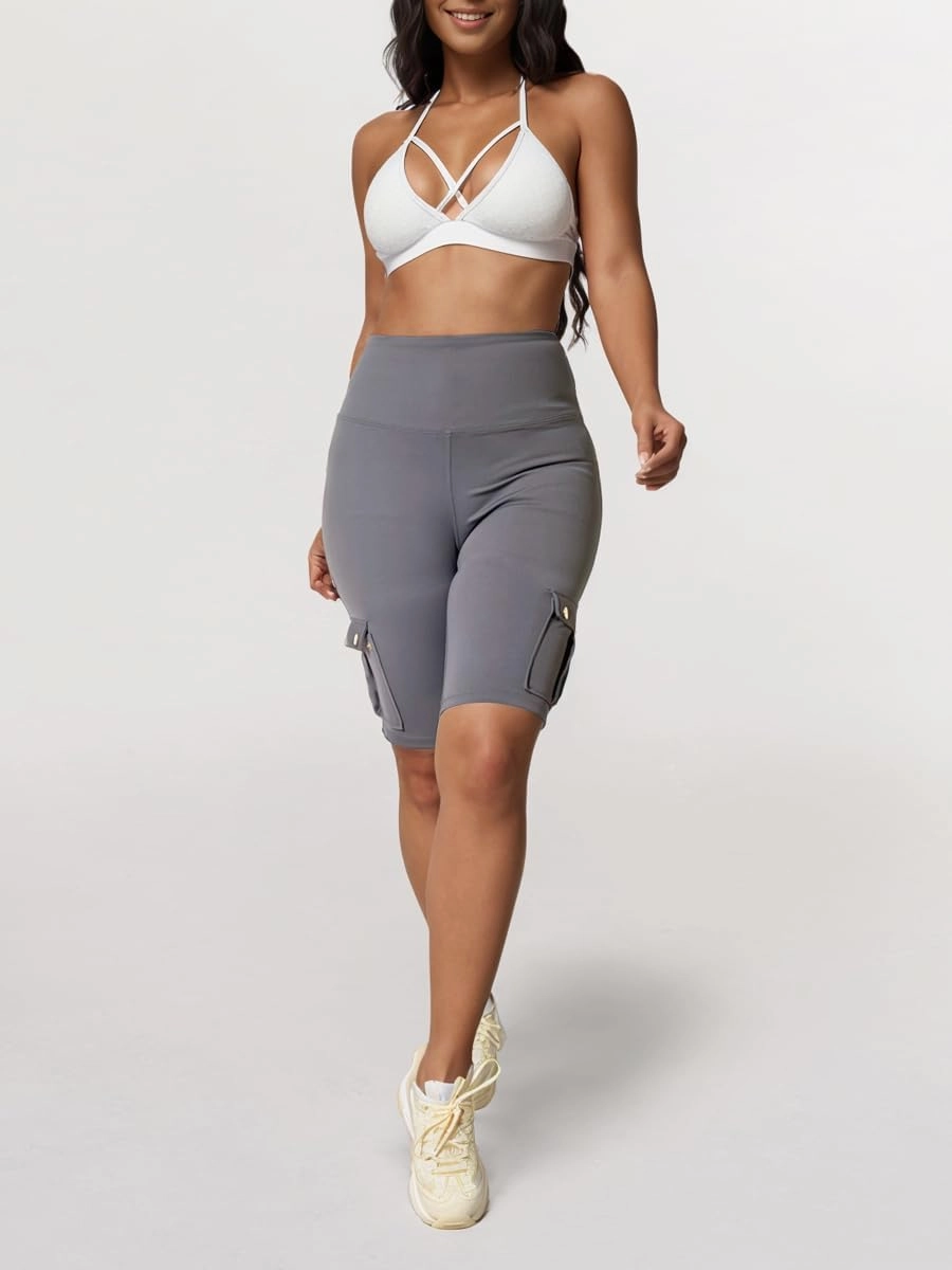 Womens Workout Shorts with Cargo Pockets High Waisted Scrunch Butt Gym Biker Booty Shorts