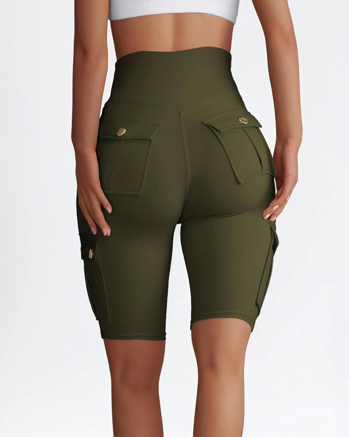 Womens Workout Shorts with Cargo Pockets High Waisted Scrunch Butt Gym Biker Booty Shorts