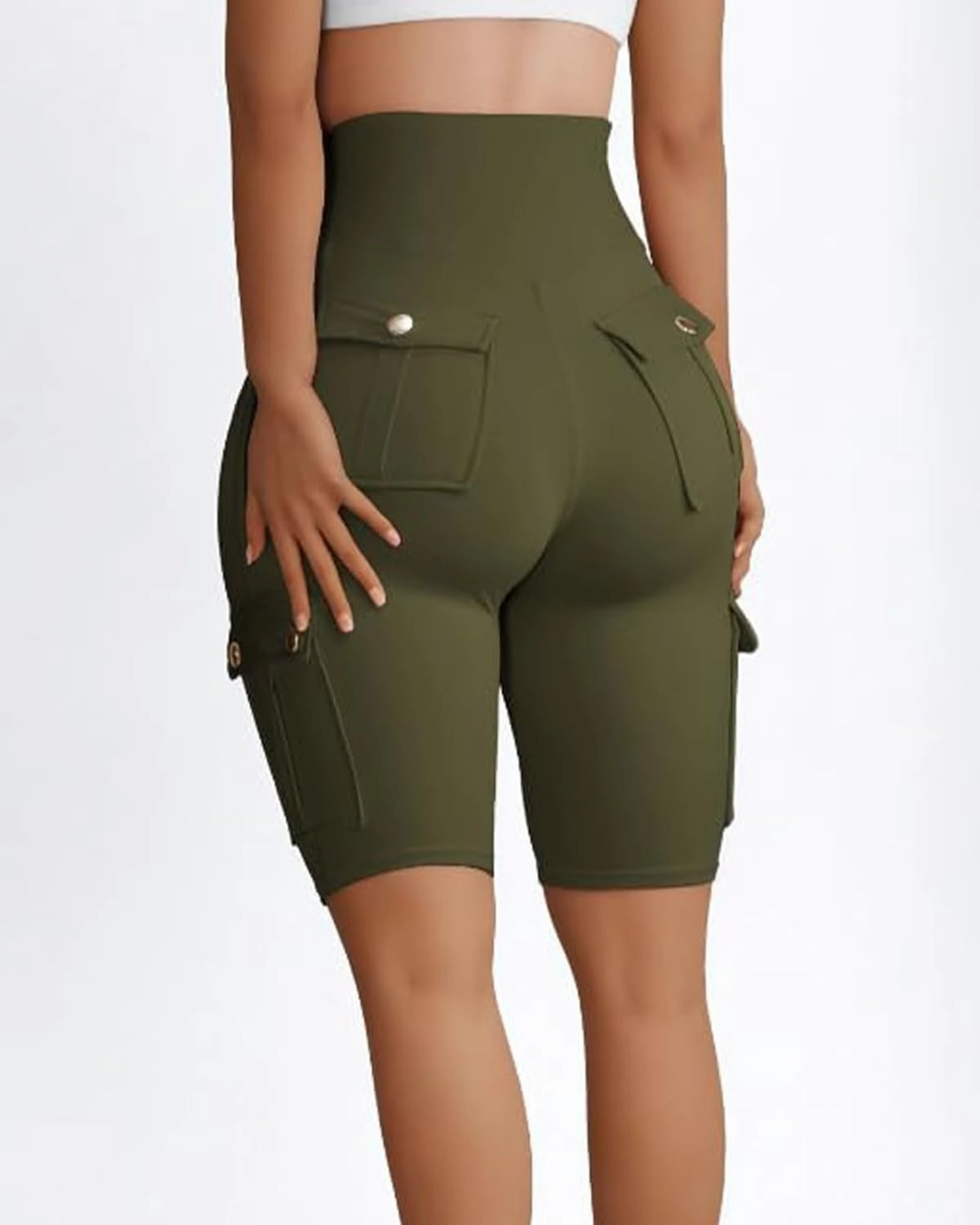Womens Workout Shorts with Cargo Pockets High Waisted Scrunch Butt Gym Biker Booty Shorts