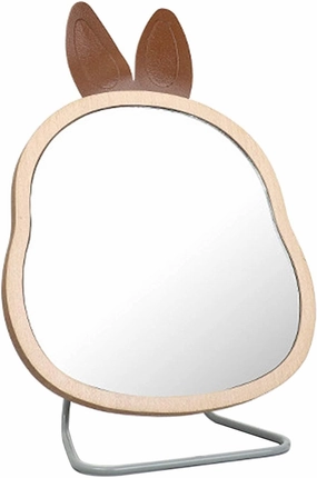Wooden Desktop Vanity Mirror,Folding Rotatable 180°,Bedroom Free Standing Makeup Mirror,Irregular Decorative Ornaments,Creative and Cute Shapes,Peach,