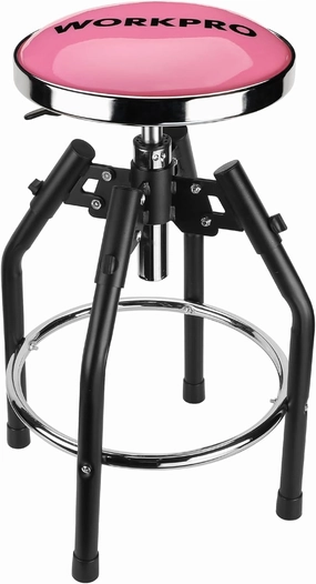 WorkPro Heavy Duty Adjustable Hydraulic Shop Stool,Garage Bar Stool, 29in to 33. 86in, 330-Pound Capacity, Pink