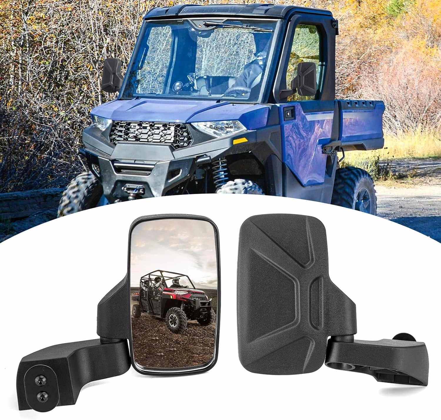 Wsays Side Rear View Mirrors Compatible with Polaris Ranger SP570/1000/XP1000/Crew XP 1000/Crew/Northstar Pro XD 2018-2025（ONLY FOR FULL DOORS）