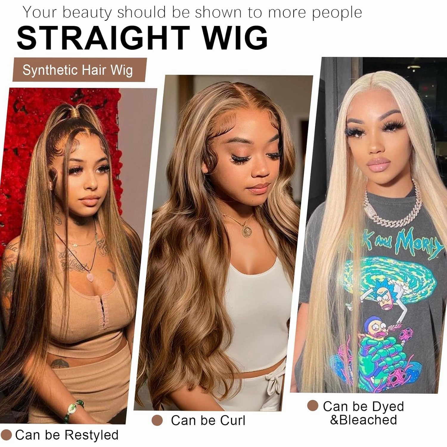 Xinran Highlights Blonde Ombre Wigs for Women，Long Straight Brown Blonde Mixed Wig Small Area Lace Front，Synthetic Natural Hairline Replacement Daily Use 30 Inch