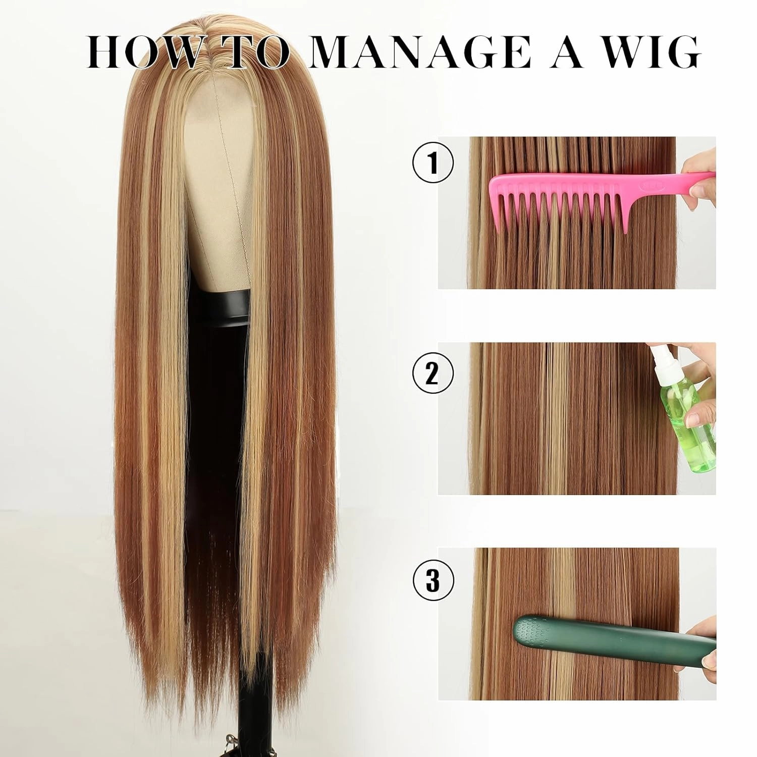 Xinran Highlights Blonde Ombre Wigs for Women，Long Straight Brown Blonde Mixed Wig Small Area Lace Front，Synthetic Natural Hairline Replacement Daily Use 30 Inch