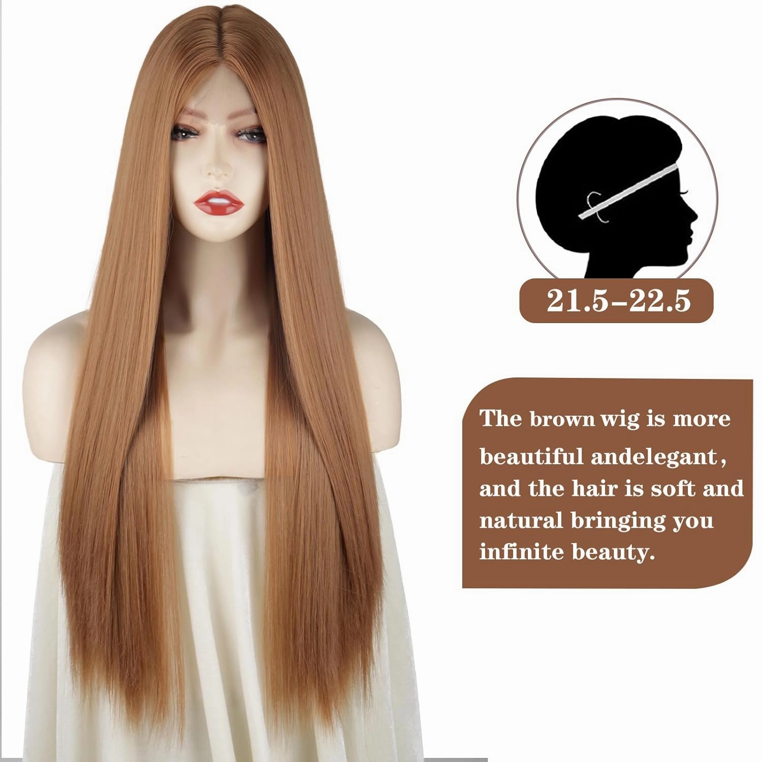Xinran Long Brown Wigs For Women Middle Part Hairline Synthetic Full Wig Natural Looking Daily Party Wear Full Wig 30 Inch for Cosplay Halloween Party