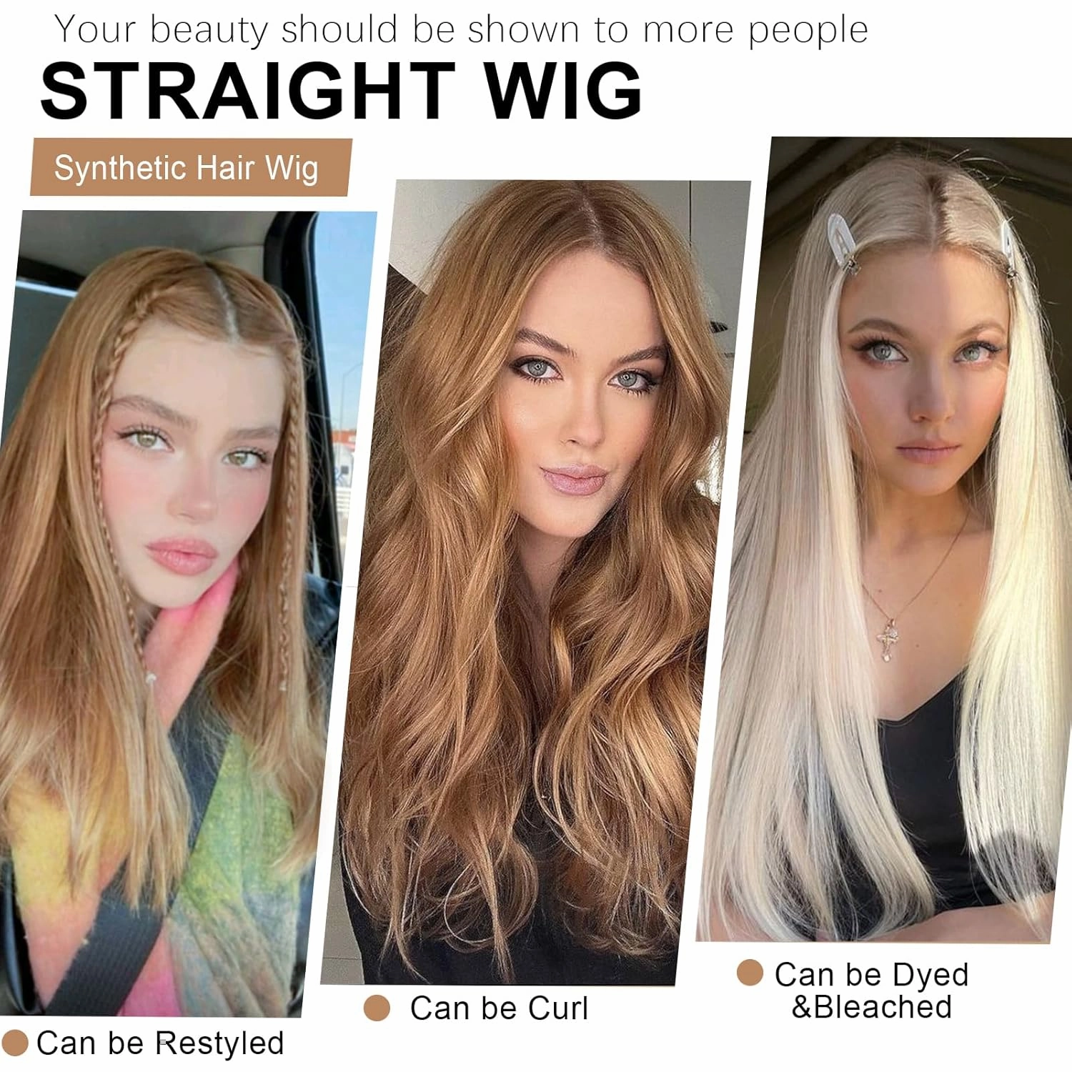 Xinran Long Brown Wigs For Women Middle Part Hairline Synthetic Full Wig Natural Looking Daily Party Wear Full Wig 30 Inch for Cosplay Halloween Party