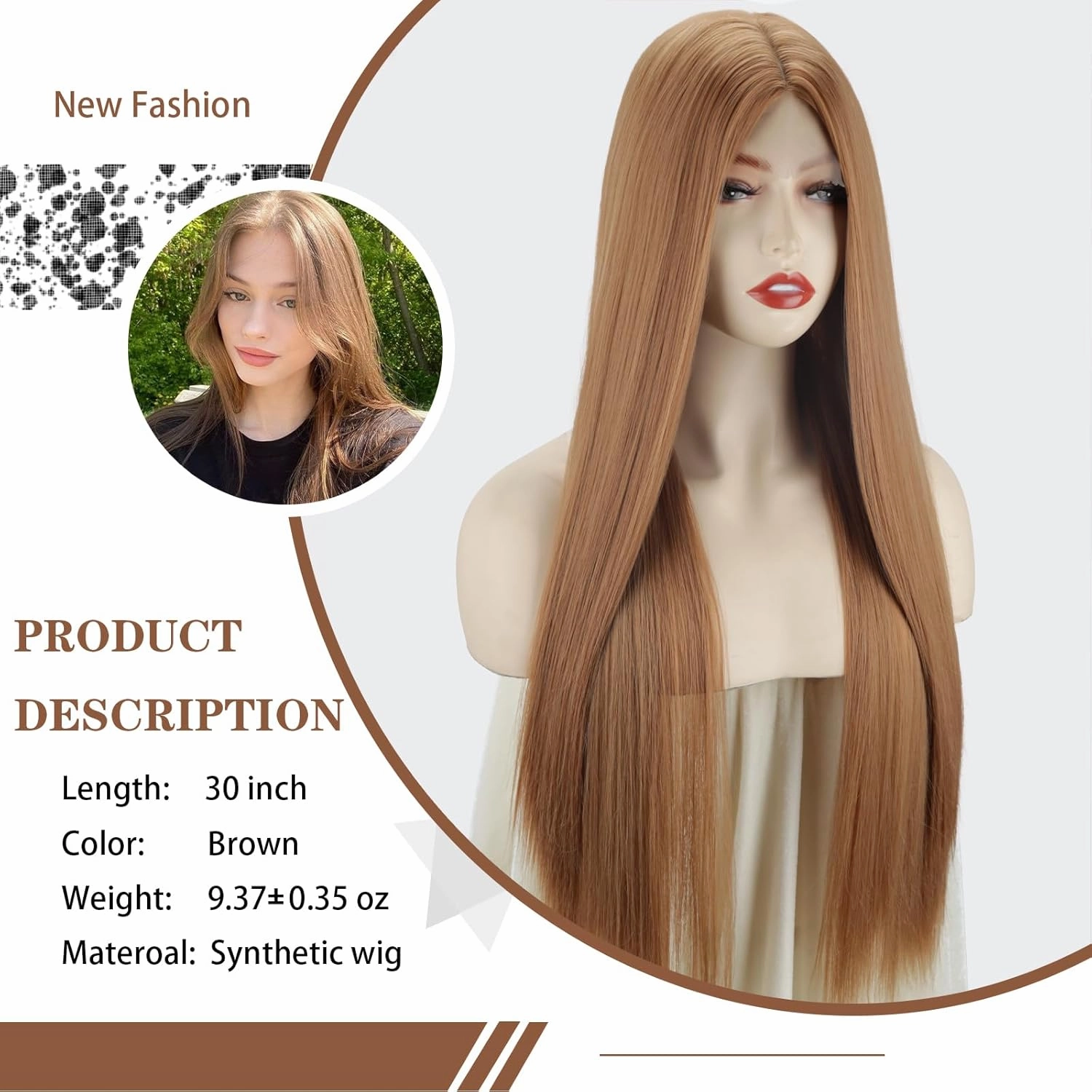 Xinran Long Brown Wigs For Women Middle Part Hairline Synthetic Full Wig Natural Looking Daily Party Wear Full Wig 30 Inch for Cosplay Halloween Party