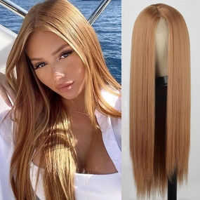 Xinran Long Brown Wigs For Women Middle Part Hairline Synthetic Full Wig Natural Looking Daily Party Wear Full Wig 30 Inch for Cosplay Halloween Party