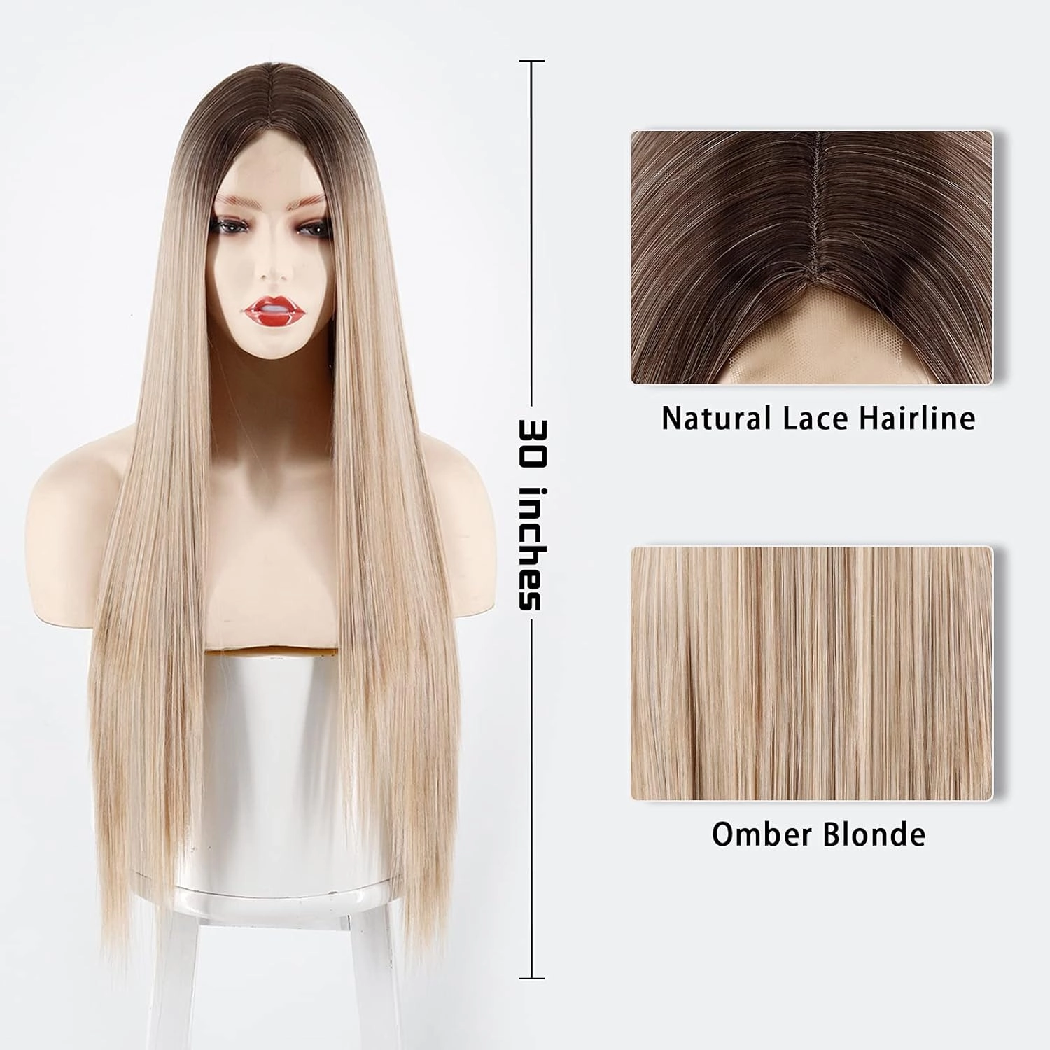 Xinran Straight Blonde Ombre Wigs for Women, Long Straight Blonde Wig Small Area Lace Front, Synthetic Ombre Blonde Wig 30 Inch for Cosplay Daily Party