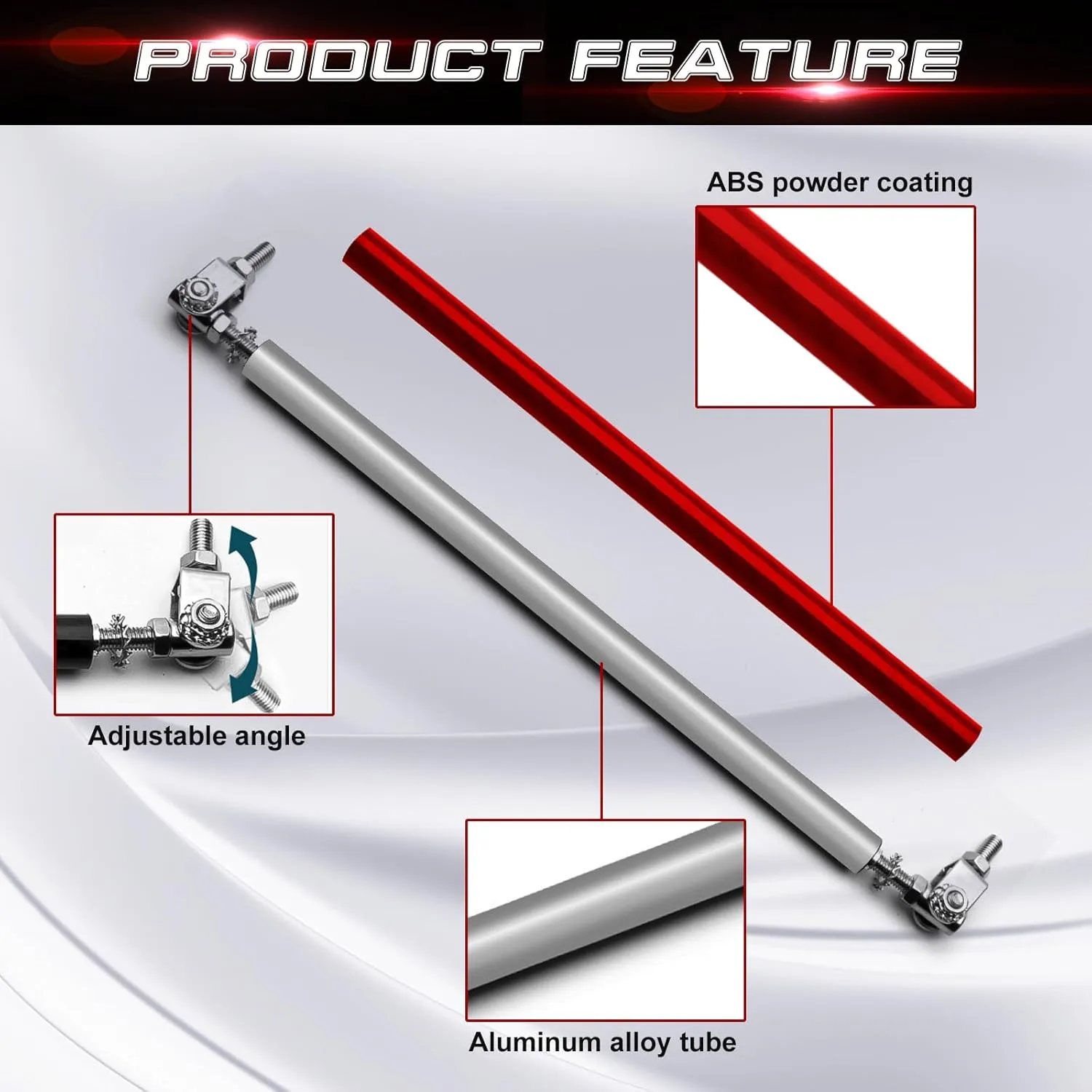 Xotic Tech 2Pcs Adjustable 6"-9" Front Bumper Lip Splitter Diffuser Strut Rod Tie Bars Compatible with Most Vehicles [Red]