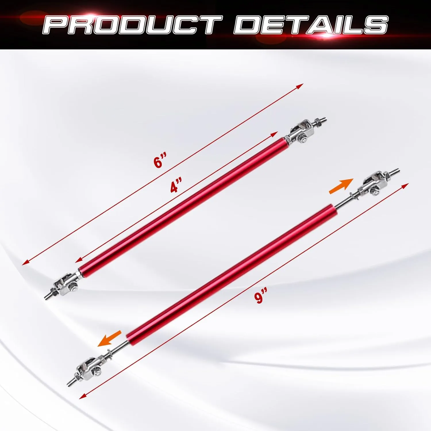 Xotic Tech 2Pcs Adjustable 6"-9" Front Bumper Lip Splitter Diffuser Strut Rod Tie Bars Compatible with Most Vehicles [Red]