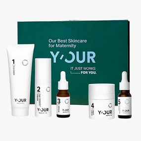 Y’OUR Non-Toxic, Pregnant-Safe Skincare Regimen: Lip Balm Gift Inside; Cleanser with Natural Extracts, Day Cream, Repairing Serum, Resurfacing Night Cream & Hydration Serum. Made in USA