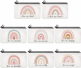 Yahenda 16 Pieces Cosmetic Makeup Bag Bulk for Women Inspirational Zipper Pouch You Are Amazing Loved Beautiful Kind Pencil Pouch Rainbow Boho Lipstick Case for Nurse Teacher Graduation Birthday Gifts