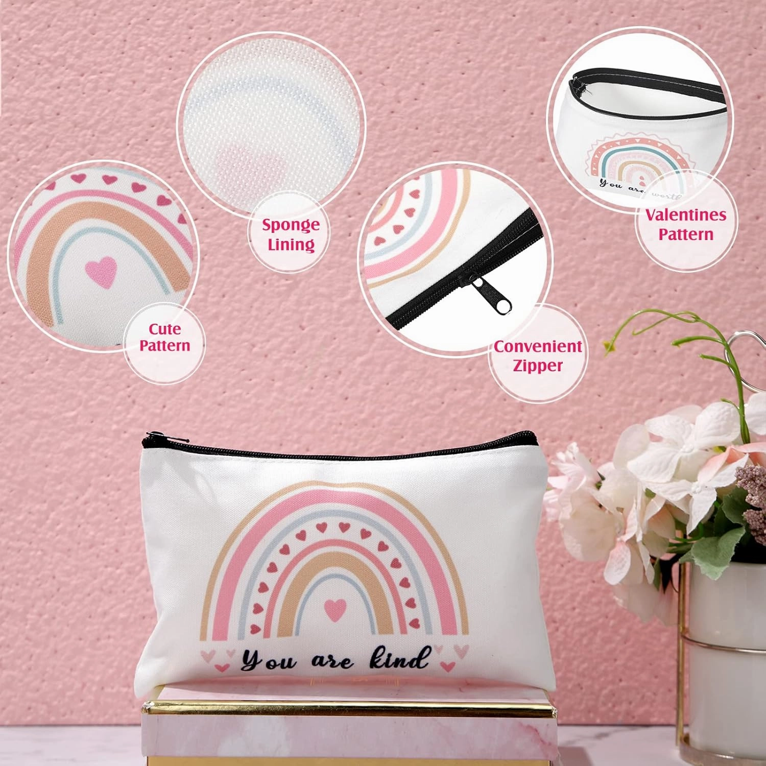 Yahenda 16 Pieces Cosmetic Makeup Bag Bulk for Women Inspirational Zipper Pouch You Are Amazing Loved Beautiful Kind Pencil Pouch Rainbow Boho Lipstick Case for Nurse Teacher Graduation Birthday Gifts