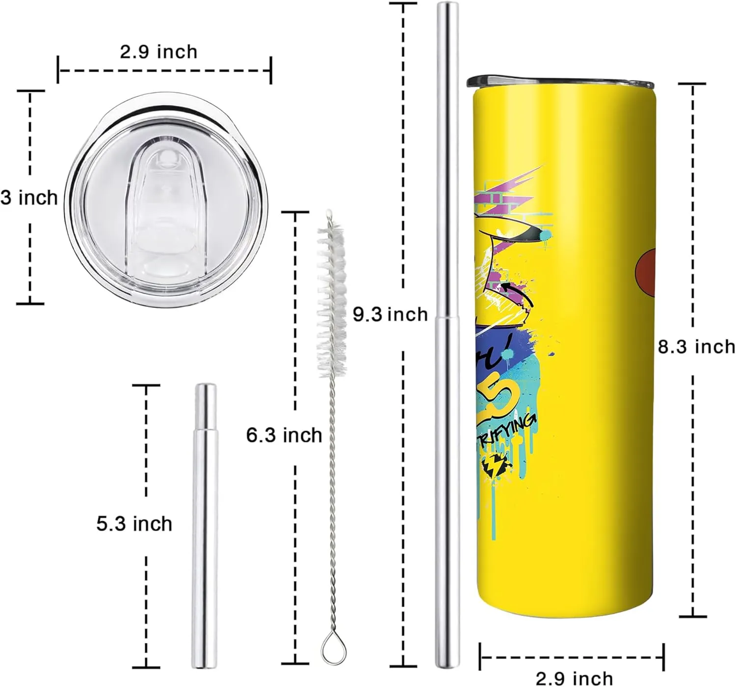 Yellow Cute 20 Oz Stainless Steel Skinny Tumbler Leak Proof Tumbler with Straw and Lid, Travel Coffee Mug for Home Outdoor, Thermal Cups for Hot and Cold Drinks