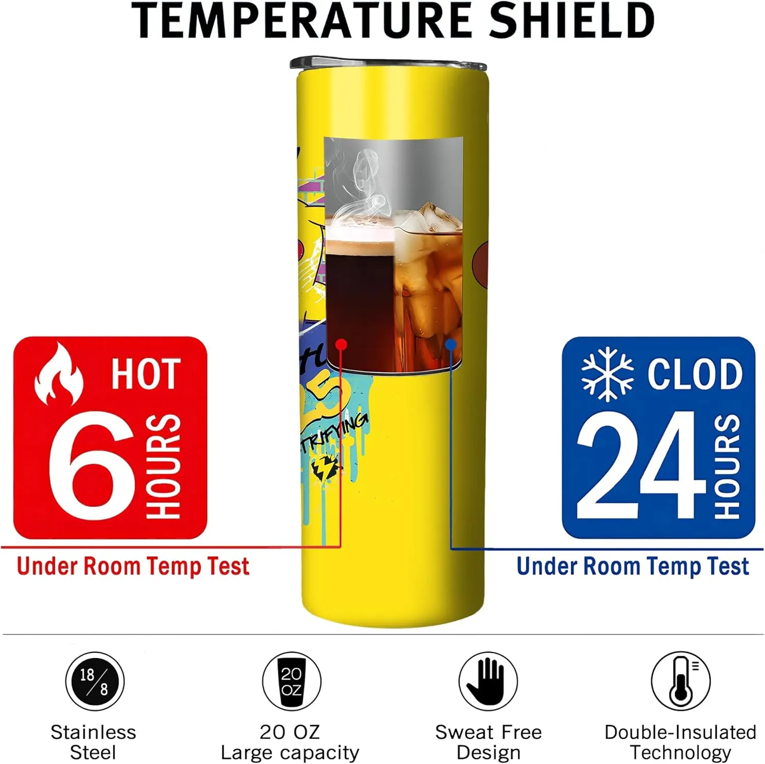 Yellow Cute 20 Oz Stainless Steel Skinny Tumbler Leak Proof Tumbler with Straw and Lid, Travel Coffee Mug for Home Outdoor, Thermal Cups for Hot and Cold Drinks