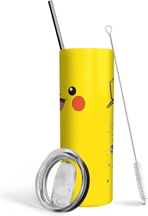 Yellow Cute 20 Oz Stainless Steel Skinny Tumbler Leak Proof Tumbler with Straw and Lid, Travel Coffee Mug for Home Outdoor, Thermal Cups for Hot and Cold Drinks
