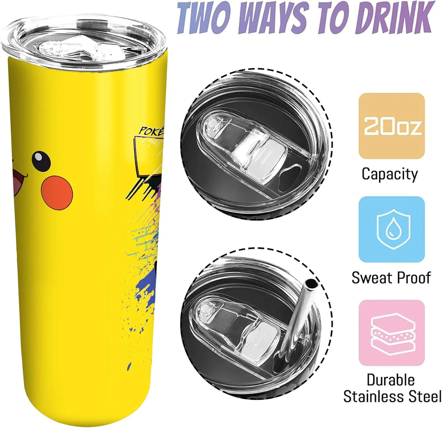 Yellow Cute 20 Oz Stainless Steel Skinny Tumbler Leak Proof Tumbler with Straw and Lid, Travel Coffee Mug for Home Outdoor, Thermal Cups for Hot and Cold Drinks