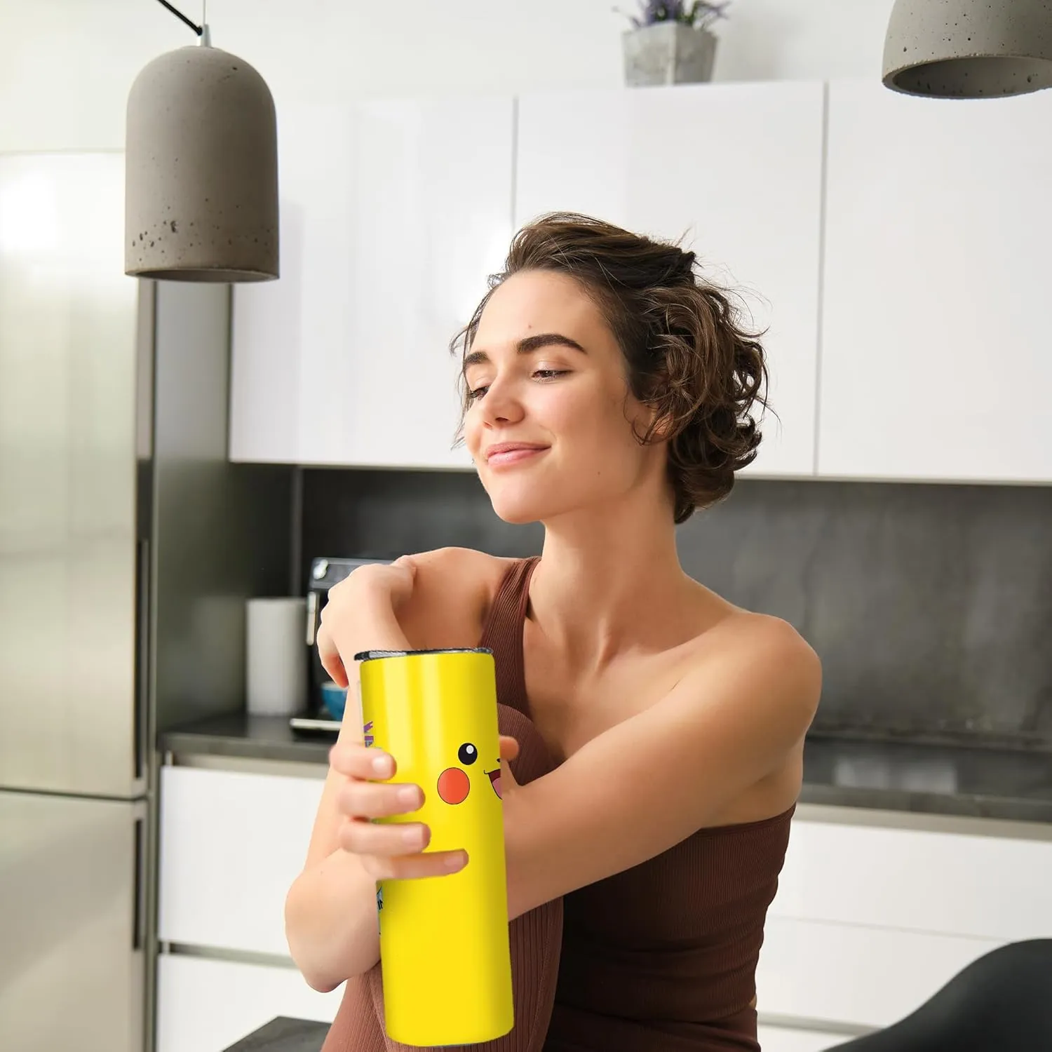 Yellow Cute 20 Oz Stainless Steel Skinny Tumbler Leak Proof Tumbler with Straw and Lid, Travel Coffee Mug for Home Outdoor, Thermal Cups for Hot and Cold Drinks