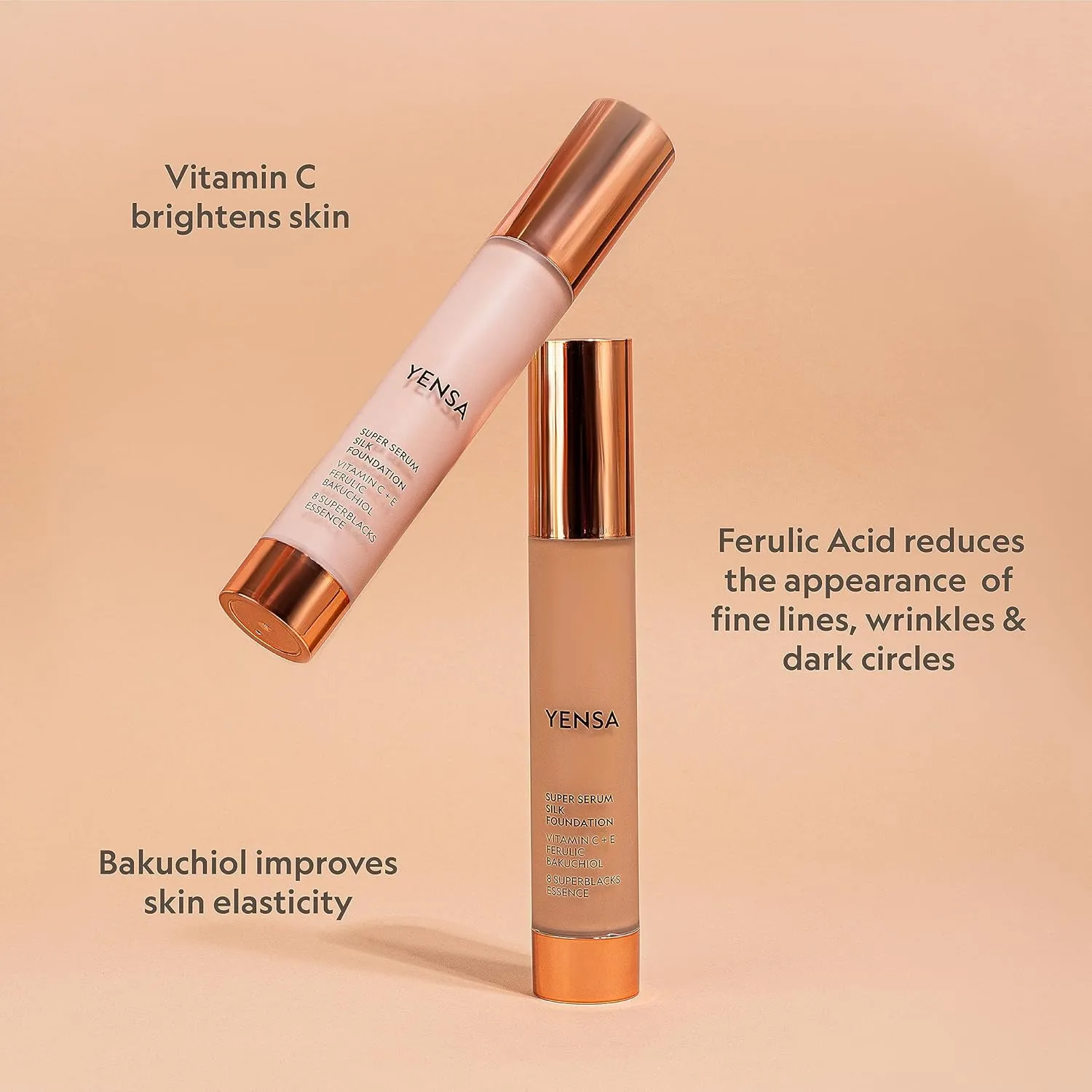 YENSA Serum Foundation Makeup - Super Silk Full Coverage Foundation Enriched with Peptides, Vitamin C & Ferulic Acid to Help Reduce Fine Lines, Wrinkles & Dark Circles - Medium 1 (1 oz)