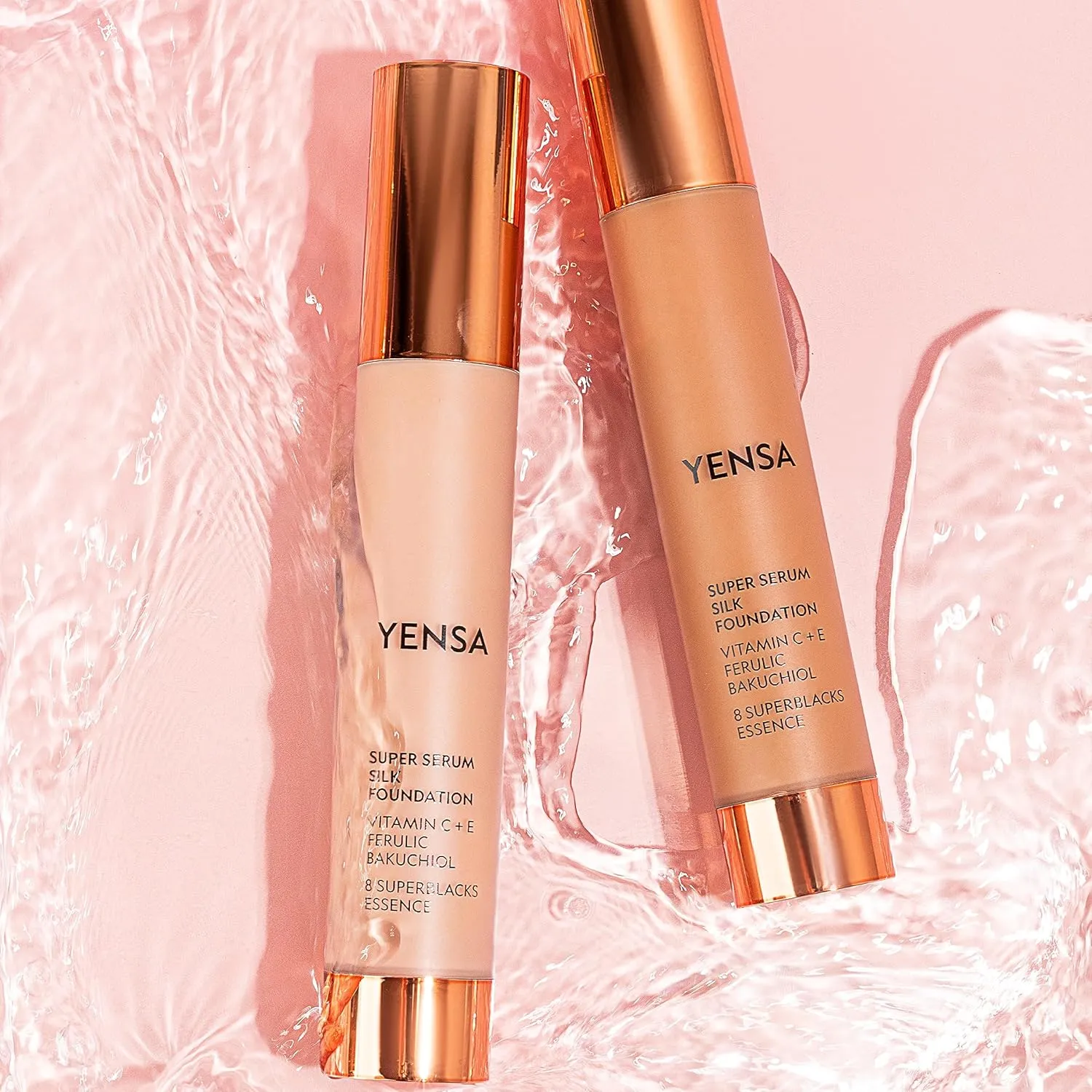 YENSA Serum Foundation Makeup - Super Silk Full Coverage Foundation Enriched with Peptides, Vitamin C & Ferulic Acid to Help Reduce Fine Lines, Wrinkles & Dark Circles - Medium 1 (1 oz)