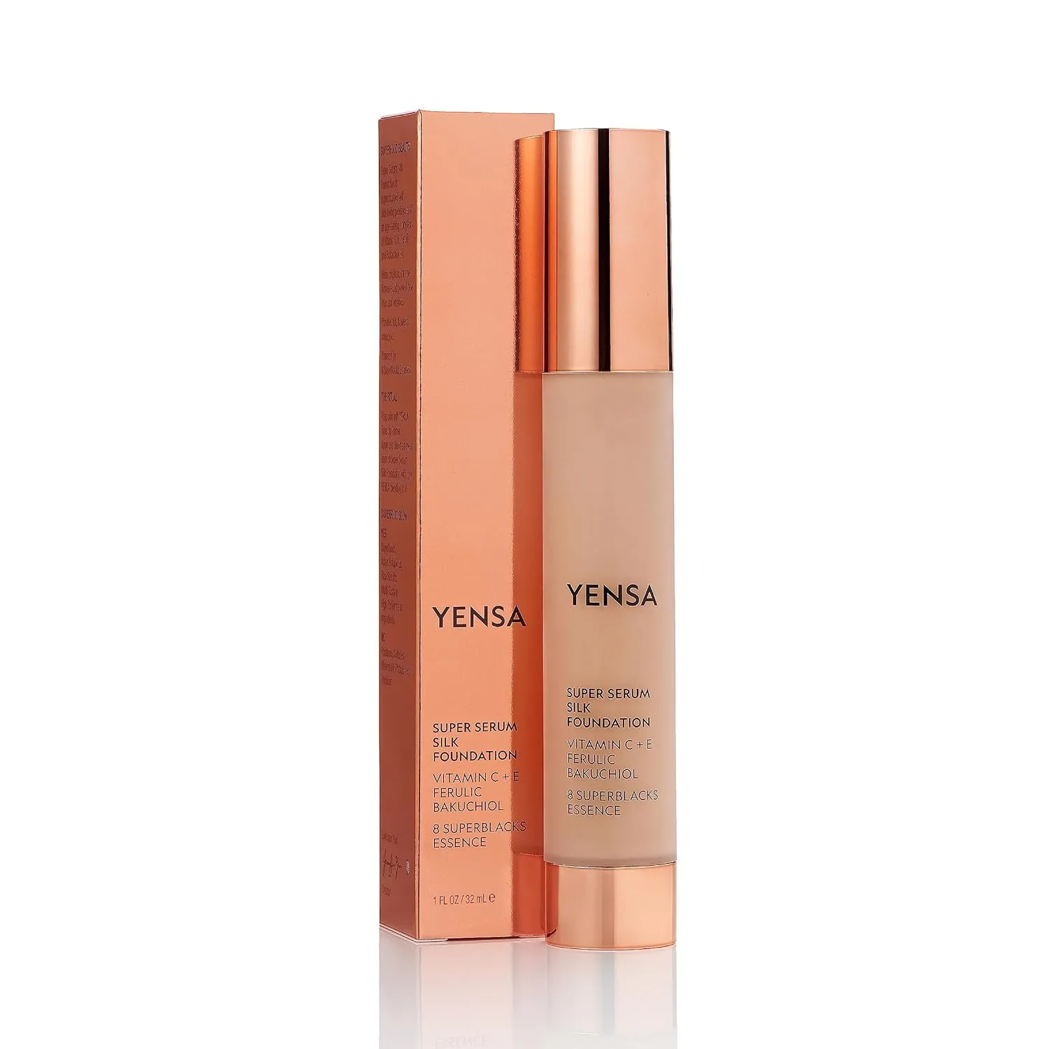 YENSA Serum Foundation Makeup - Super Silk Full Coverage Foundation Enriched with Peptides, Vitamin C & Ferulic Acid to Help Reduce Fine Lines, Wrinkles & Dark Circles - Medium 1 (1 oz)