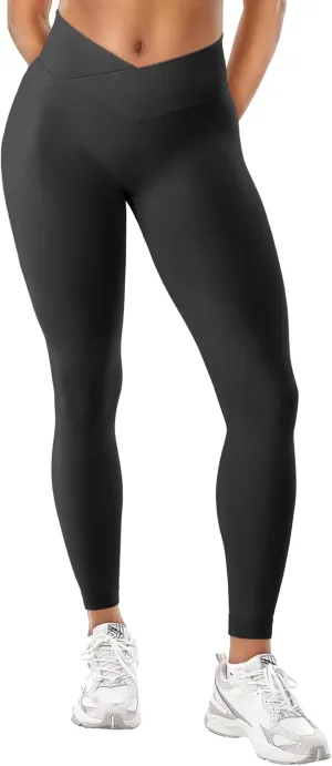 YEOREO Women Hidden Scrunch Impact Leggings V Cross Waist Leggings Butt Booty Lifting Gym Pants