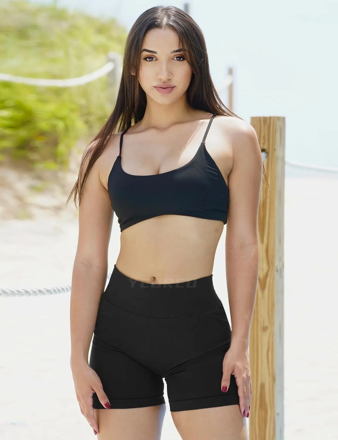 YEOREO Workout Scrunch Shorts Women V Back Gym Butt Lifting Liz High Waisted Seamless Shorts