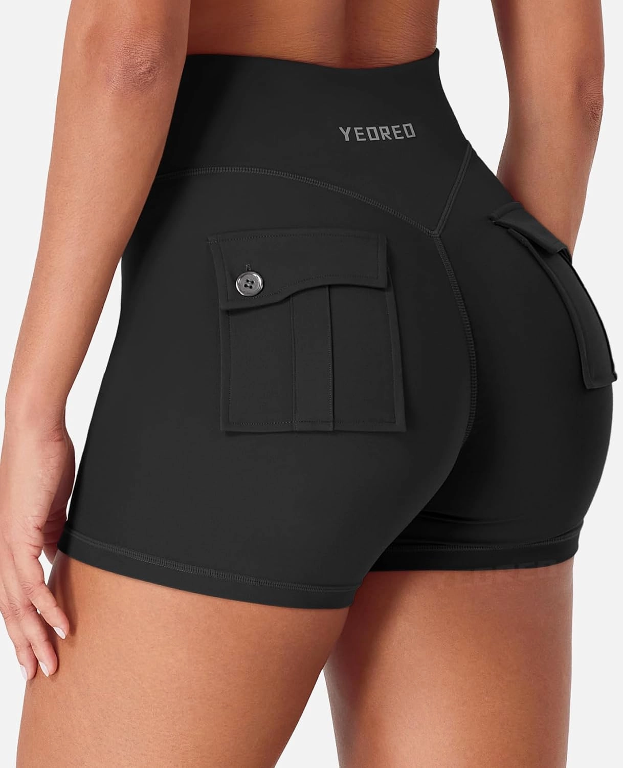 YEOREO CoreFlex Cargo Pocket Workout Shorts for Women Scrunch Zipper 3.6" High Waisted Yoga Gym Shorts