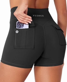 YEOREO CoreFlex Cargo Pocket Workout Shorts for Women Scrunch Zipper 3.6" High Waisted Yoga Gym Shorts