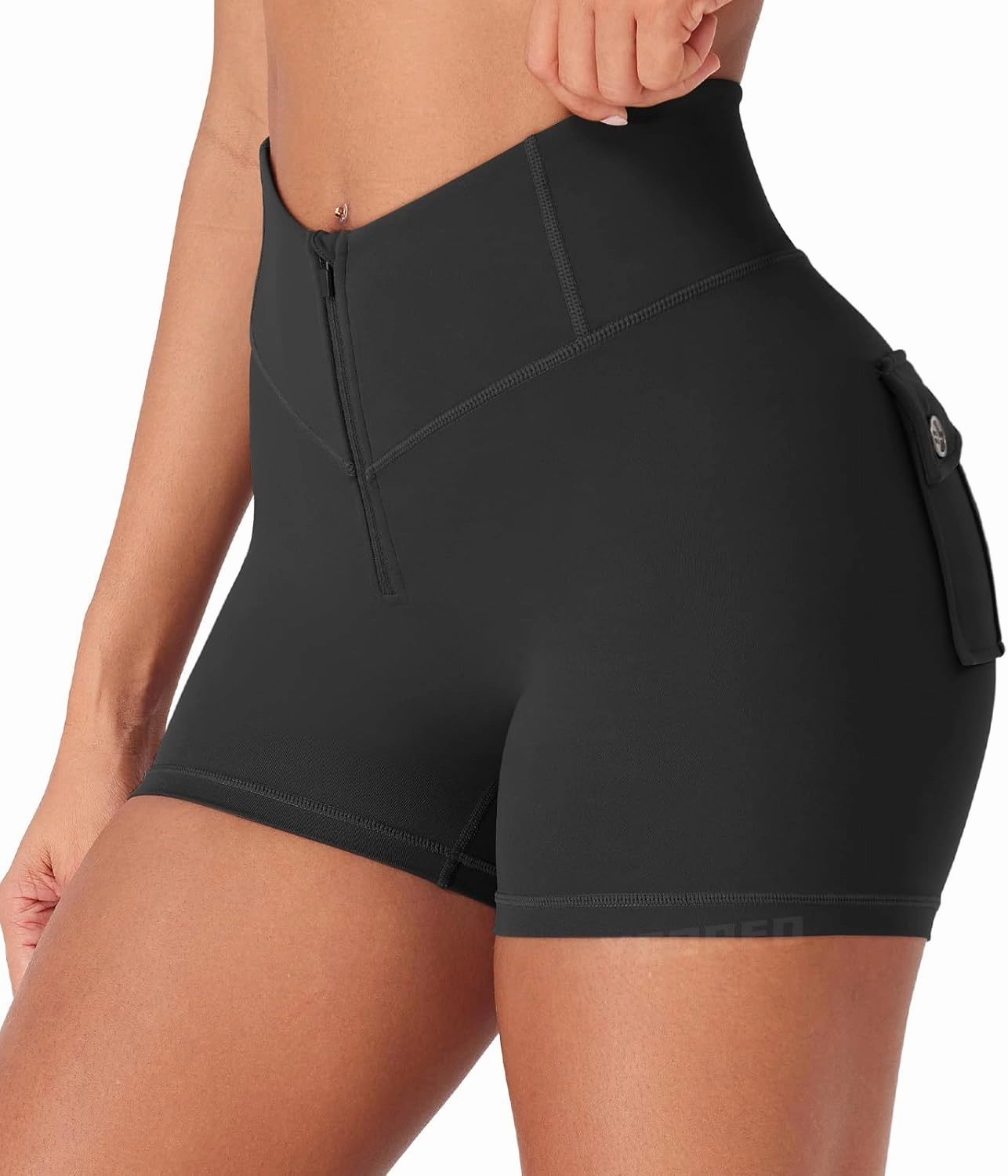 YEOREO CoreFlex Cargo Pocket Workout Shorts for Women Scrunch Zipper 3.6" High Waisted Yoga Gym Shorts