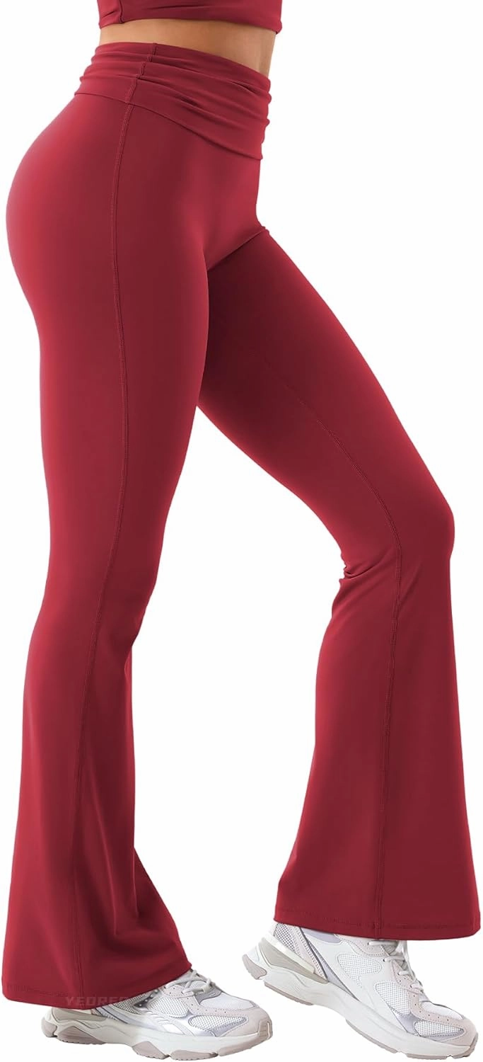 YEOREO Romola Women Yoga Pants Flare Leggings with Tummy Control High Waist Fold Over Bootcut Wide Legs Workout Legging