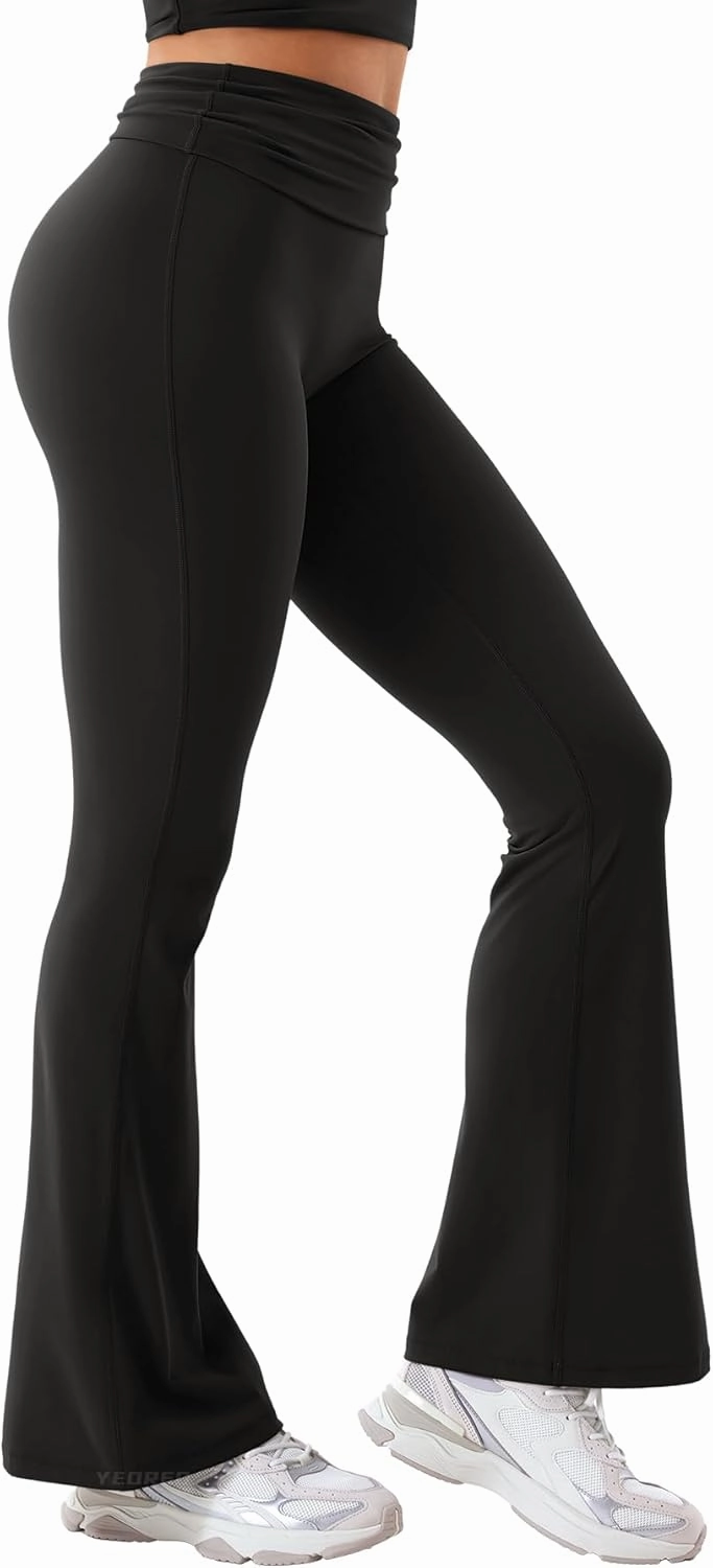 YEOREO Romola Women Yoga Pants Flare Leggings with Tummy Control High Waist Fold Over Bootcut Wide Legs Workout Legging