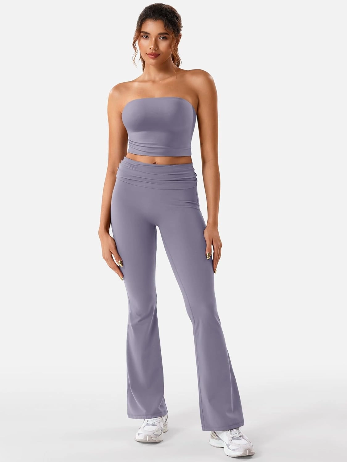 YEOREO Romola Women Yoga Pants Flare Leggings with Tummy Control High Waist Fold Over Bootcut Wide Legs Workout Legging