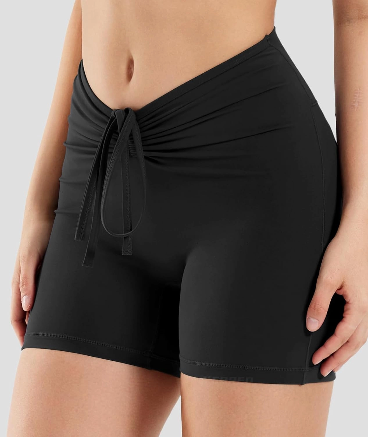 YEOREO Workout Biker Shorts for Women 4.2" No Front Seam Ericane Scrunch Butt Lifting V High Waist Drawstring Gym Yoga Shorts