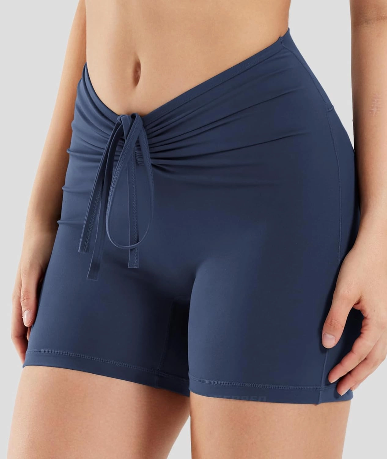 YEOREO Workout Biker Shorts for Women 4.2" No Front Seam Ericane Scrunch Butt Lifting V High Waist Drawstring Gym Yoga Shorts
