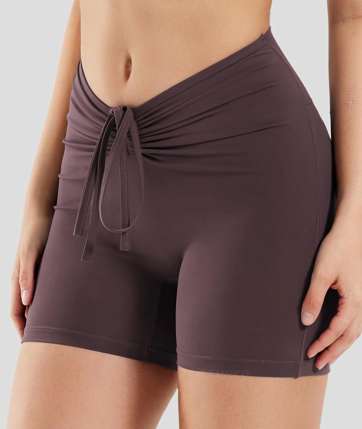 YEOREO Workout Biker Shorts for Women 4.2" No Front Seam Ericane Scrunch Butt Lifting V High Waist Drawstring Gym Yoga Shorts