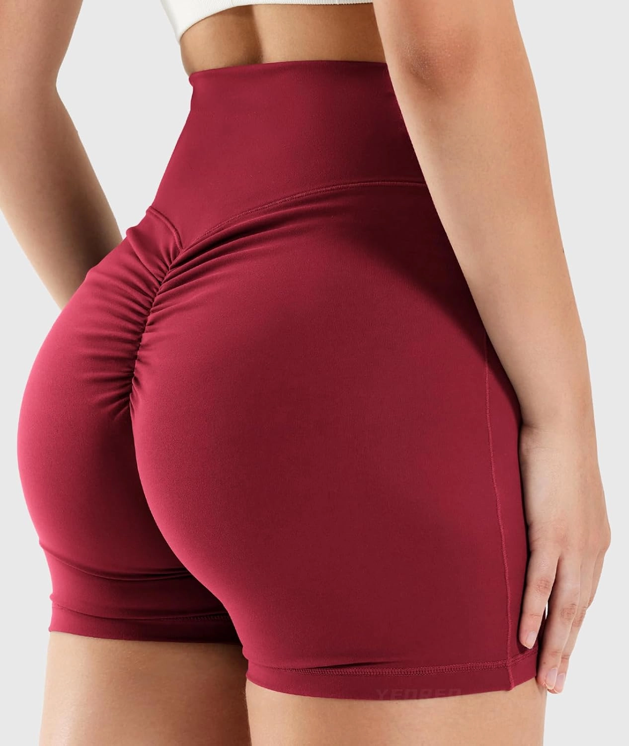 YEOREO Workout Biker Shorts for Women 4.2" No Front Seam Ericane Scrunch Butt Lifting V High Waist Drawstring Gym Yoga Shorts