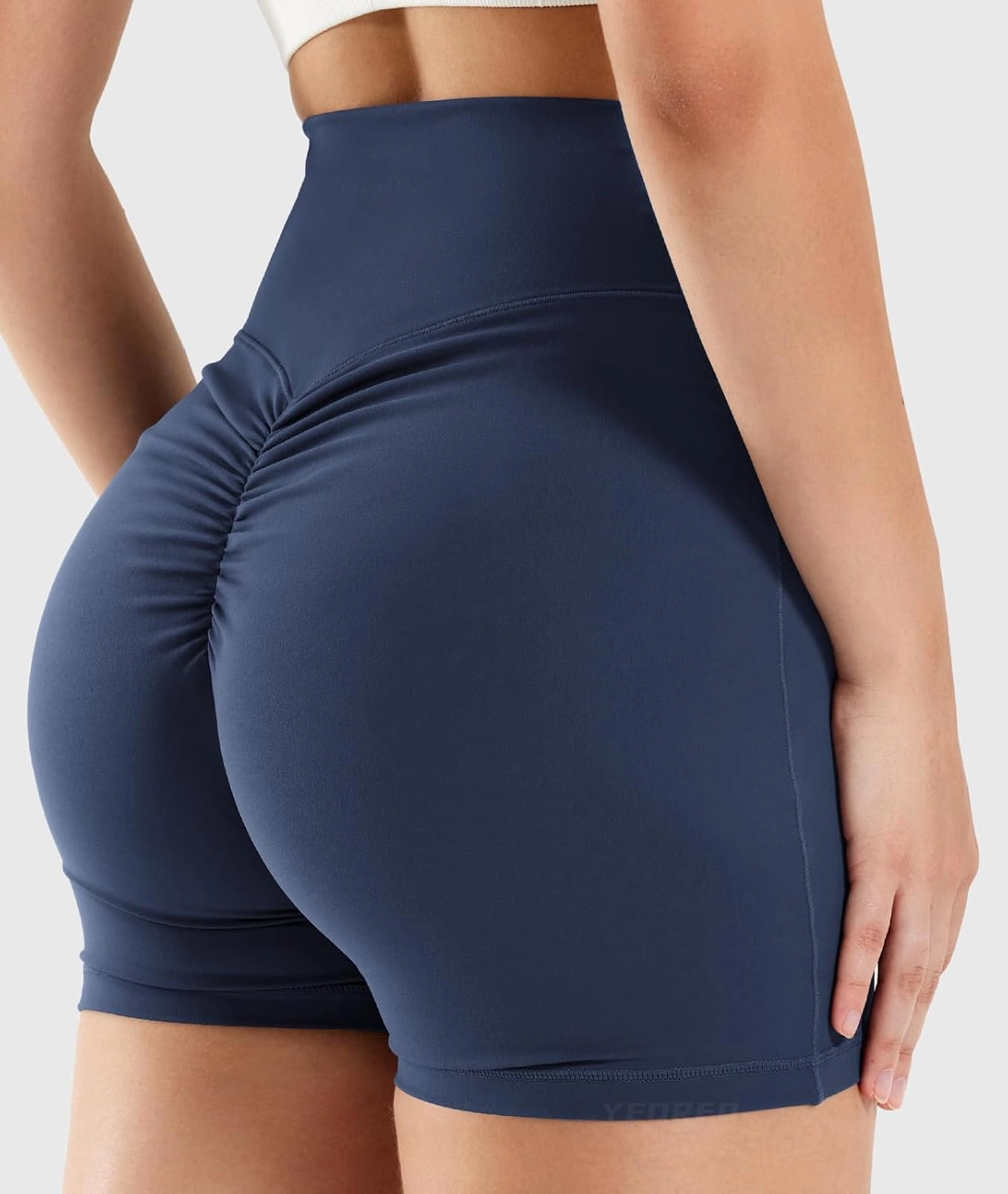 YEOREO Workout Biker Shorts for Women 4.2" No Front Seam Ericane Scrunch Butt Lifting V High Waist Drawstring Gym Yoga Shorts