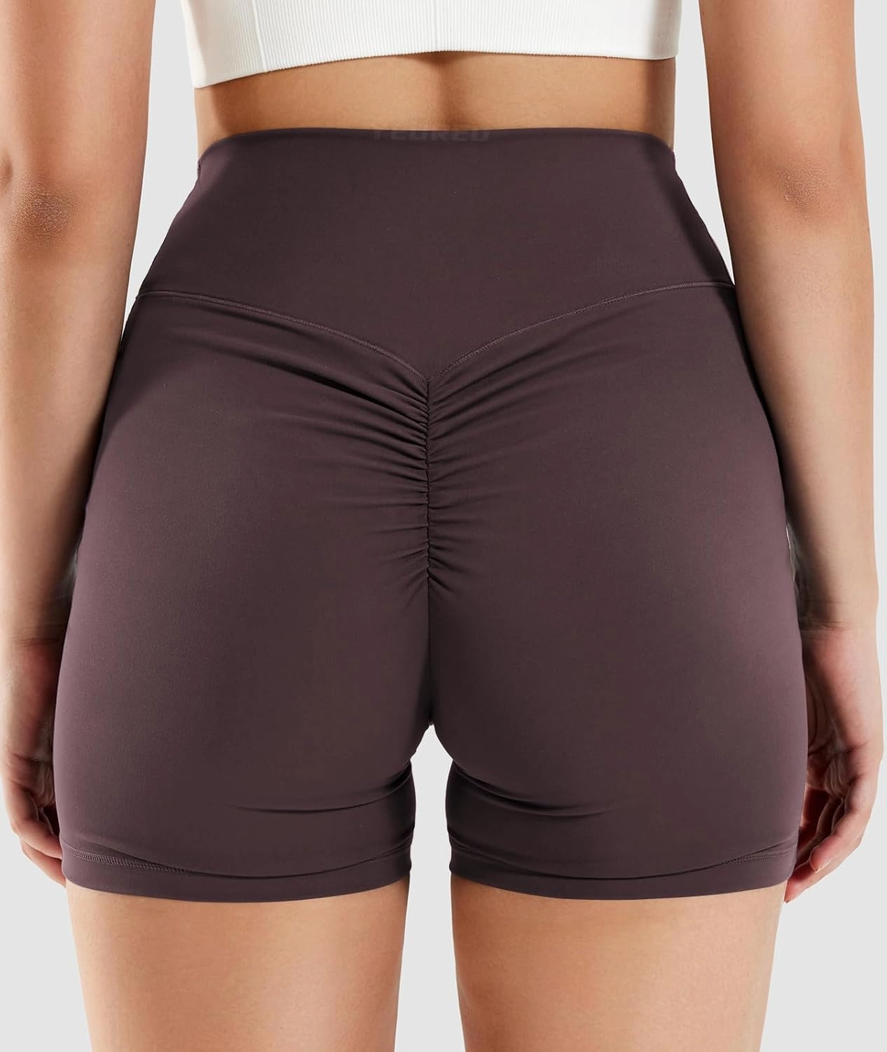 YEOREO Workout Biker Shorts for Women 4.2" No Front Seam Ericane Scrunch Butt Lifting V High Waist Drawstring Gym Yoga Shorts