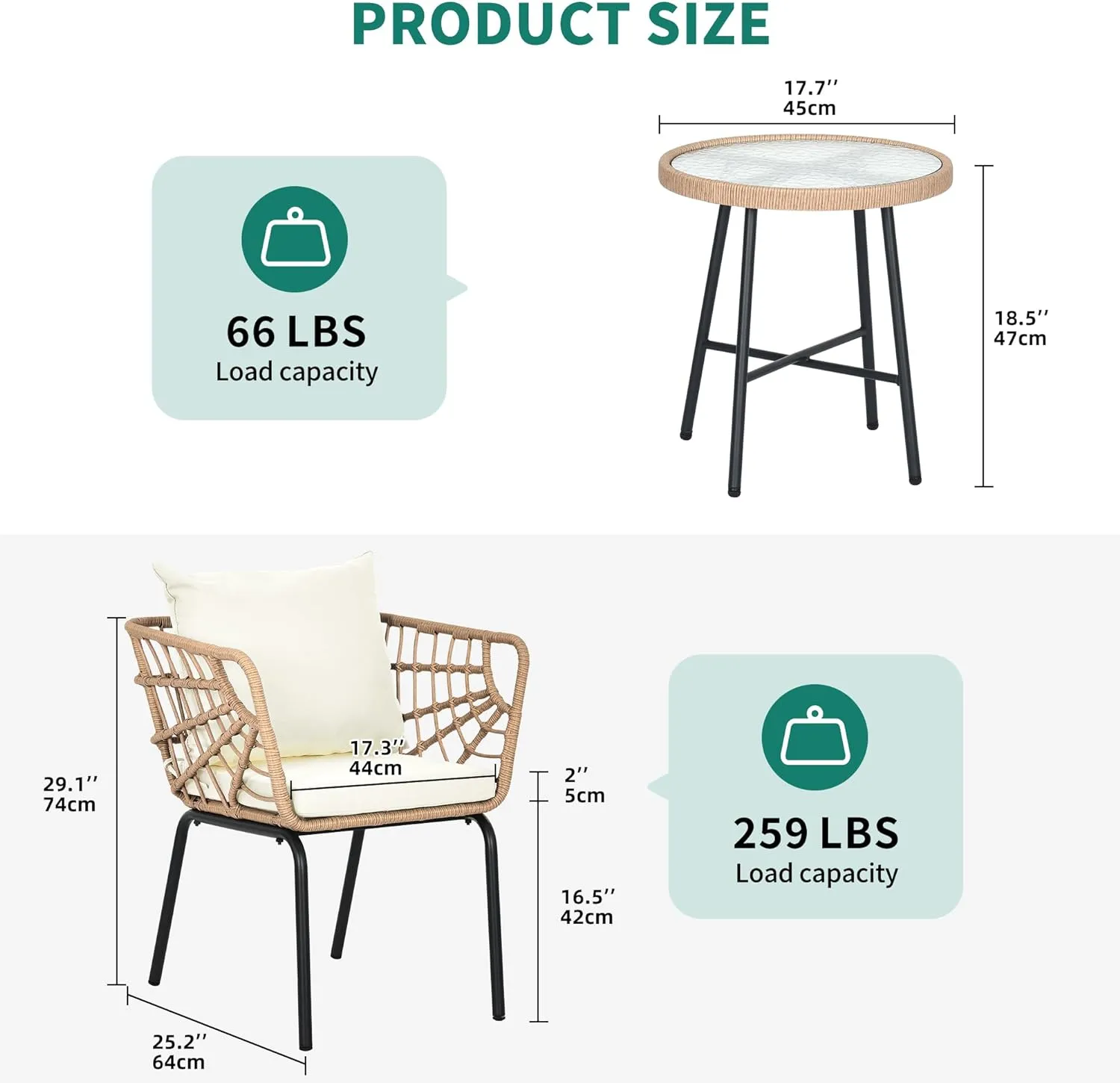 YITAHOME Wicker 3-Piece Outdoor Bistro Set, All-Weather Patio Conversation Set for Balcony, Backyard, Pool, Porch, Deck, Outdoor Sectional Furniture Set with Table & Cushions - Beige